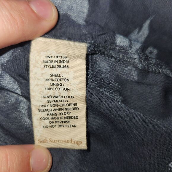 Soft Surroundings Blue Tuberosa Floral Blouse Roll Tab Sleeve Top Size 3X Plus - Picture 8 of 9